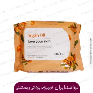 دستمال پاک کننده آرایش صورت بیول پوست های خشک و حساس عصاره آرگان 20 عددی